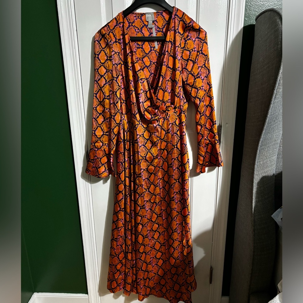 ASOS Orange snake print wrap maxi dress NWT